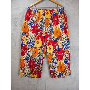 Boca Bay Womens Tropical Floral Print Elastic Waist Pockets Rayon Pants XXL Crop